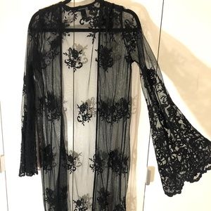 Embroidered Mesh Duster Kimono